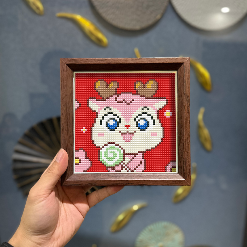 真玻璃带框糖果小鹿钻石画满钻