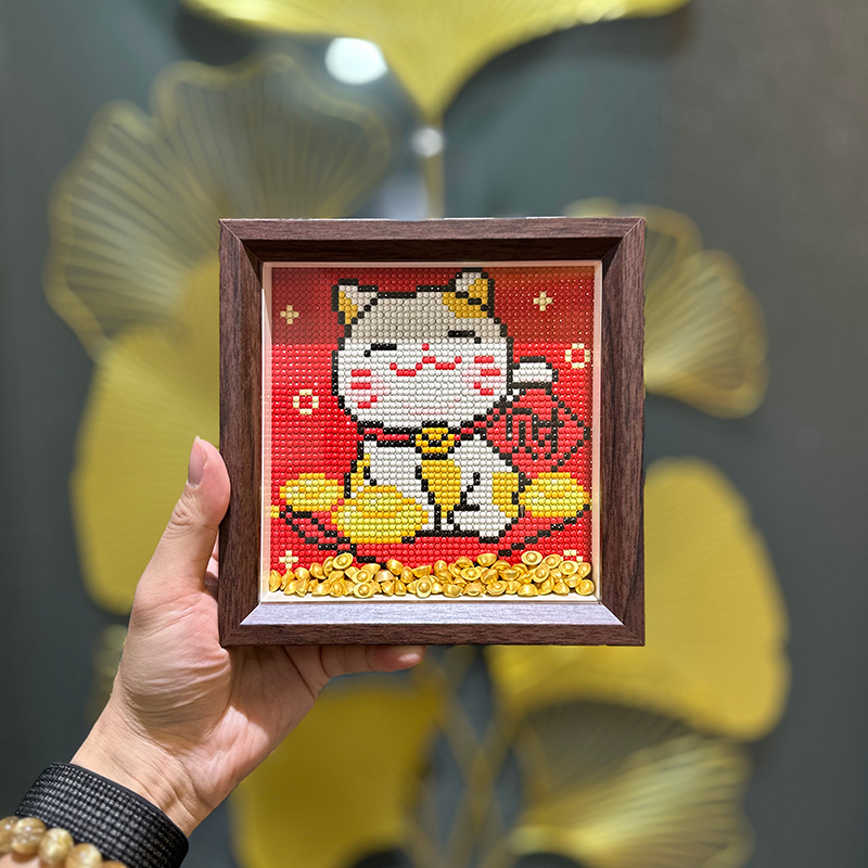 送元宝 真玻璃带框钻石画2025新款新年礼物招财猫咪新手DIY钻石贴,居家布艺,钻石绣,淘宝优惠券,粉丝福利购,淘宝优惠卷