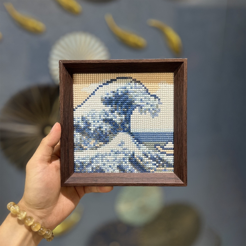 名画系列海浪带框满钻钻石画
