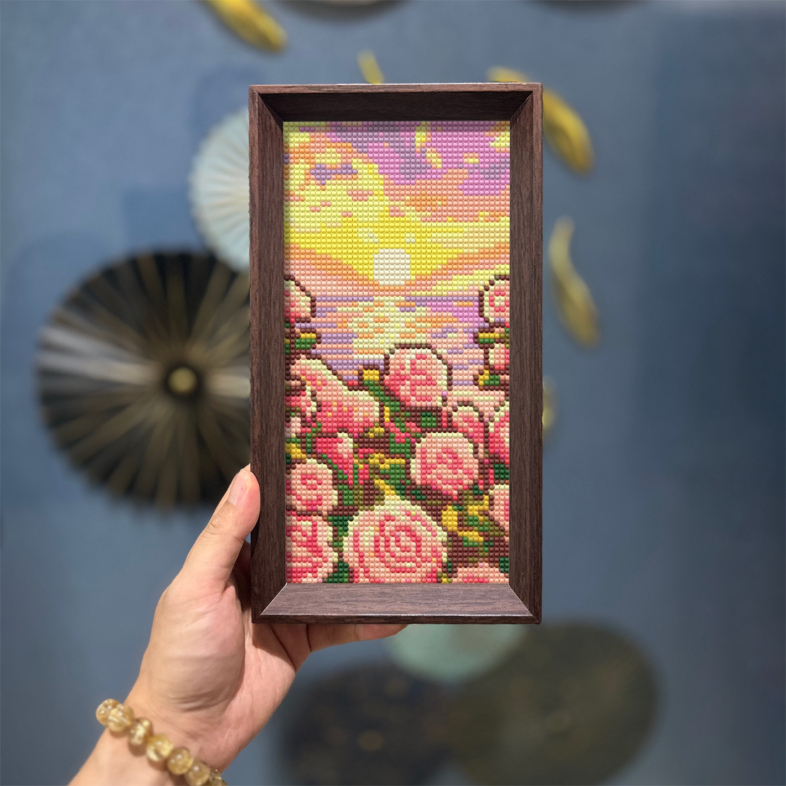 （送相框）漫日落花海钻石画送图片