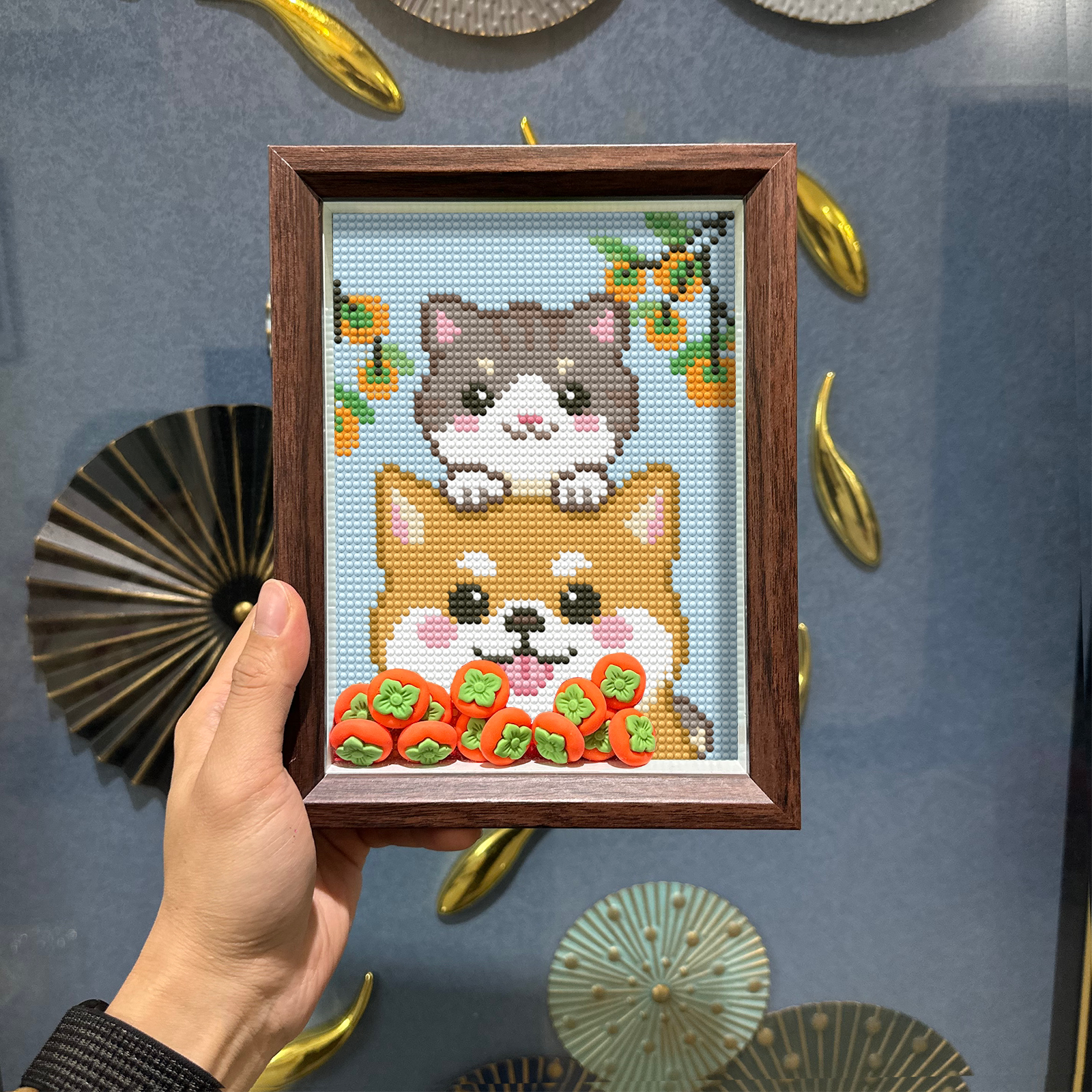 (送相框送柿子)猫和狗钻石画