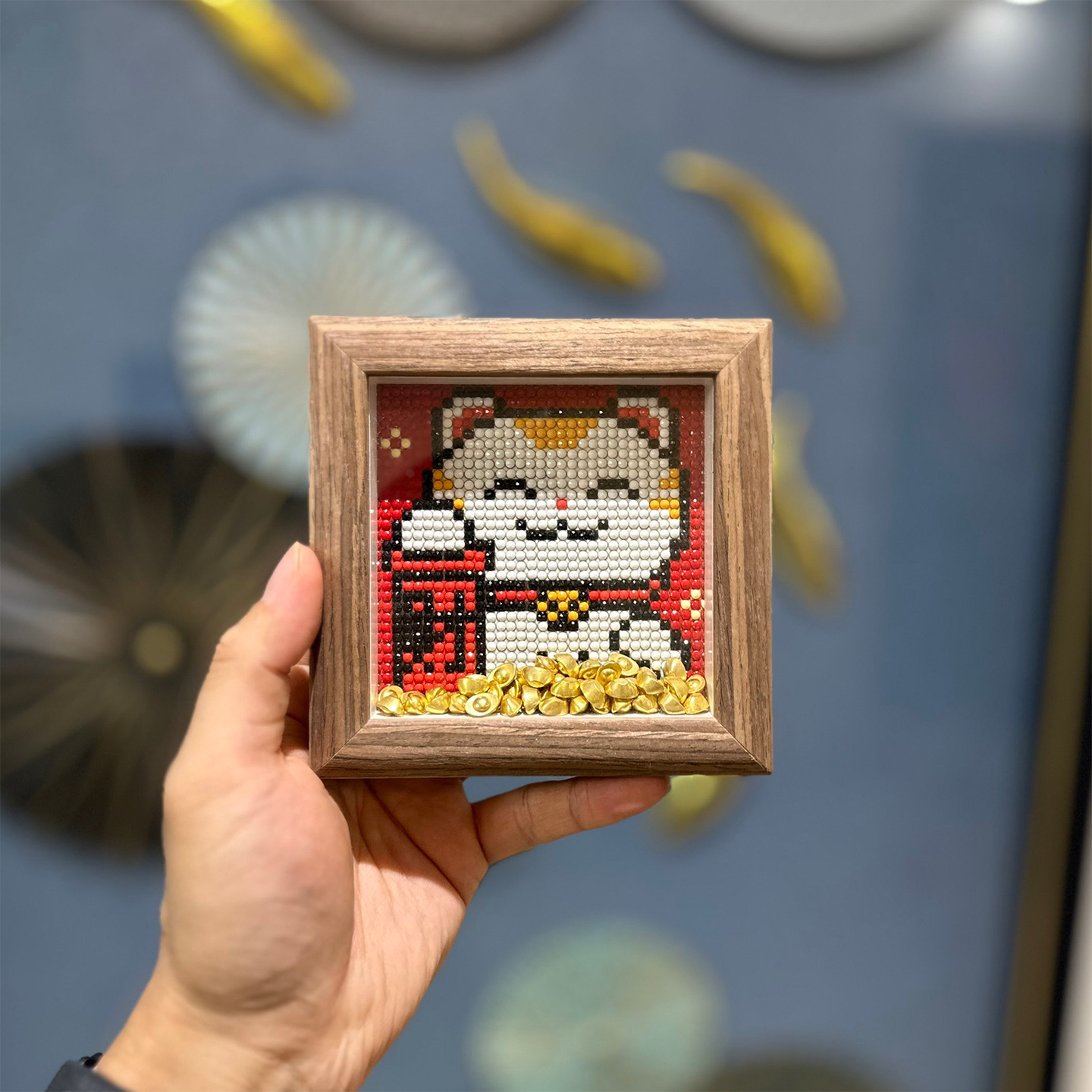 钻石画这玻璃相框招财猫