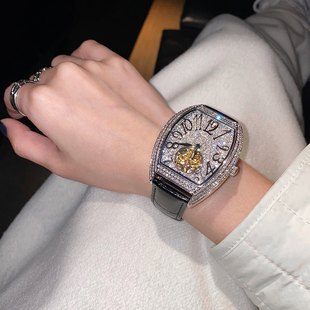 满钻满天星机械表手表女士轻奢小众女款 名牌镶钻透明DAVENA手表女