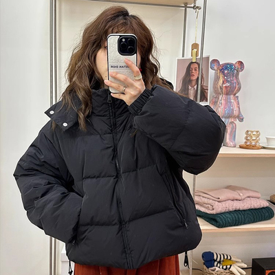 黑色短款冬季羽绒棉服百搭宽松