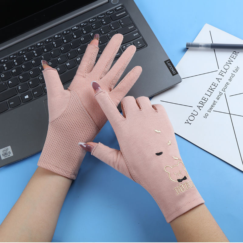 防晒手套女士夏棉户外透气舒适触屏薄款手套开车短款骑行手套