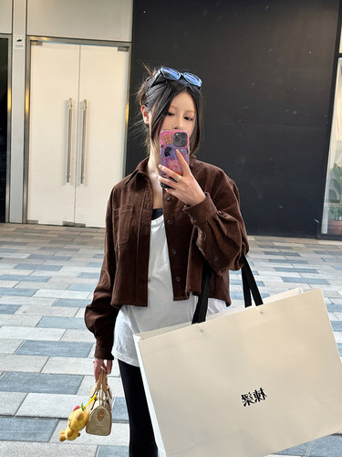 LEDAFOR3 进口柴屋灯芯绒 美拉德色系 短款廓形口袋 长袖衬衫