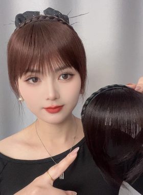 发箍刘海一体真发女自然前额遮白发神器无痕假刘海发际蓬松头发