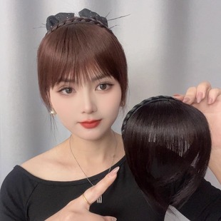 发箍刘海一体真发女自然前额遮白发神器无痕假刘海发际蓬松头发