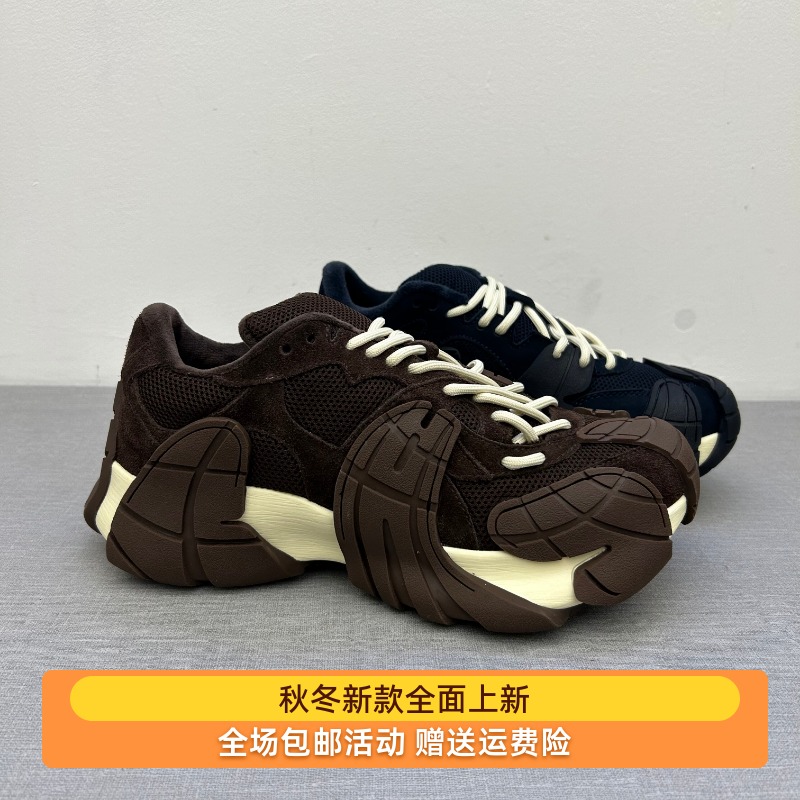 欧货冬季新款真皮网面系带内里加绒保暖时尚炸街运动八抓鱼老爹鞋