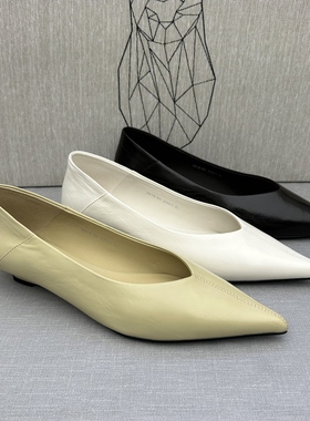 欧货2026年春季新款真皮柔软小皱胎牛皮尖头浅口坡跟瓢鞋气质女鞋