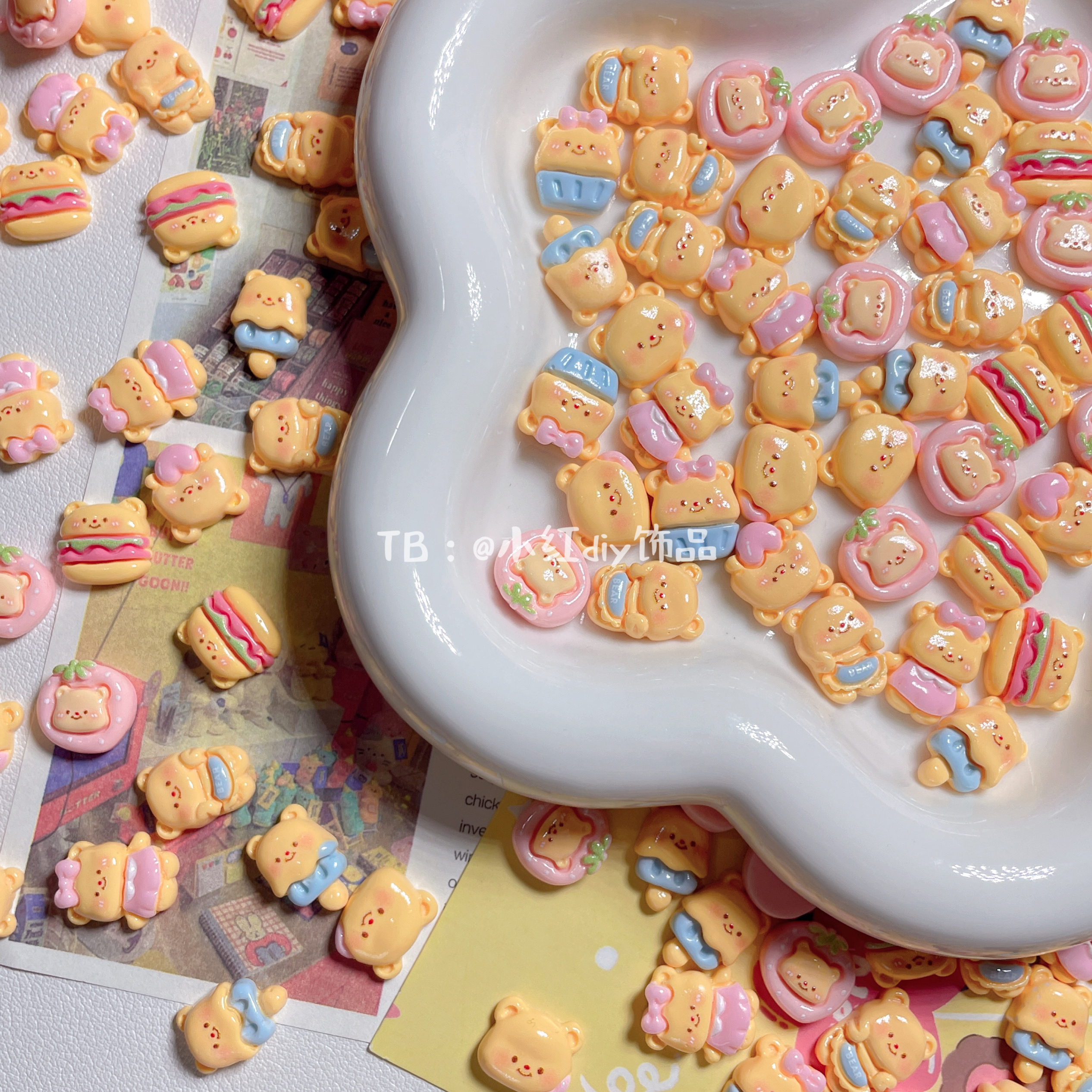 卡通可爱迷你DIY黄油小熊奶油胶手机壳树脂配件手工发夹饰品材料