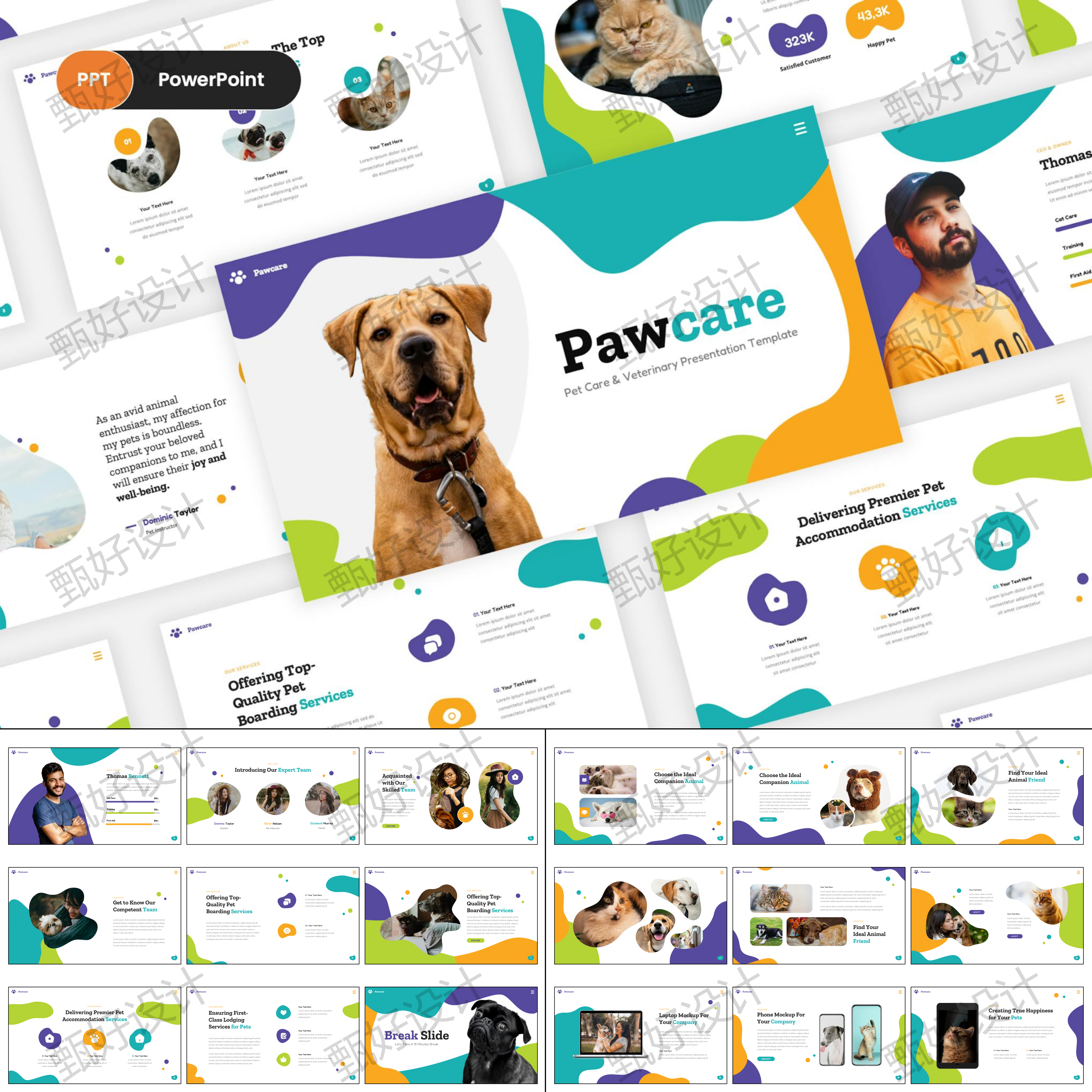 ppt模板宠物猫狗寄养动物兽医诊所护理商业品牌营销投资推广526