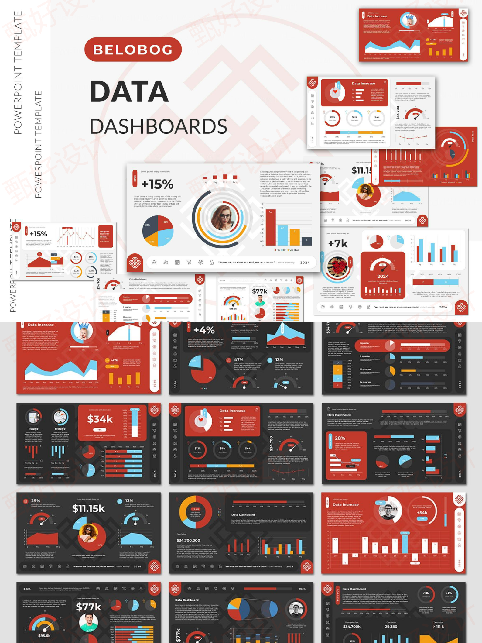ppt模板数据图表条形饼图折线面积商业公司团队学生营销数据看板