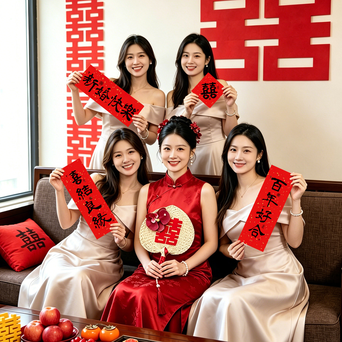 结婚婚礼拍照道具喜字蒲扇子晨袍订婚婚纱拍摄新款新中式婚嫁蒲扇