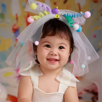 儿童公主扭扭棒头纱多巴胺宝宝生日写真女童可爱发夹拍照演出道具