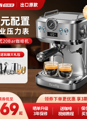 Tenfly添美家意式咖啡机家用小型20Ba浓缩2025半自动蒸汽奶泡一体