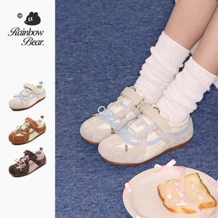 彩虹熊女童芭蕾休闲鞋真皮亲子时尚百搭青少年儿童德训鞋防滑软底