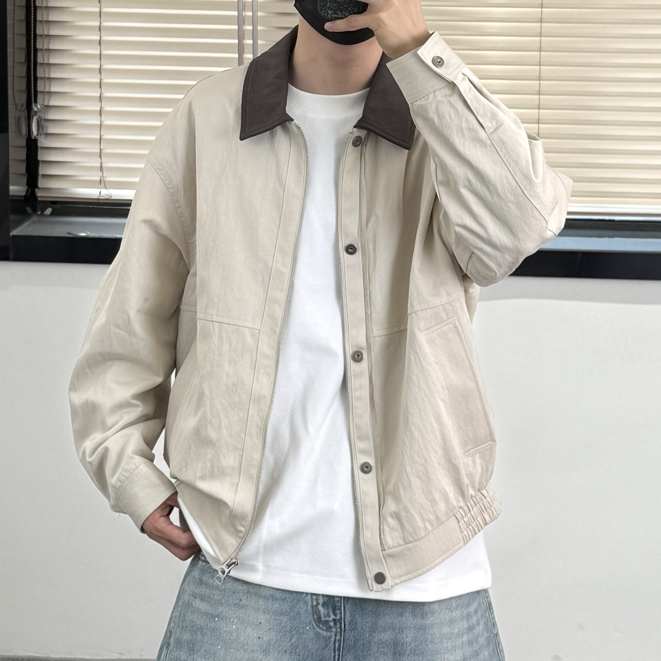 潮牌复古巴恩风拼接撞色翻领夹克男士春季高级感休闲百搭通勤外套