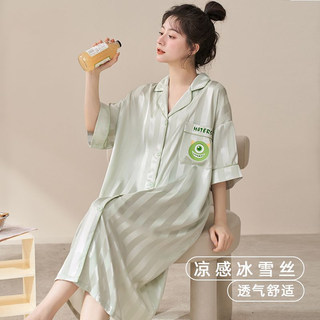 睡裙女夏季冰丝薄款网红大眼仔短袖连衣裙丝绸家居服套装夏天