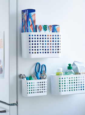 ISETO日本进口磁铁收纳篮家用冰箱磁吸收纳盒带分隔板小物整理篮