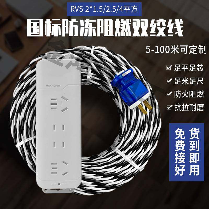 带插头二芯电线软线RVS防冻护套电车充电源线延长线1.5 2.5 4平方
