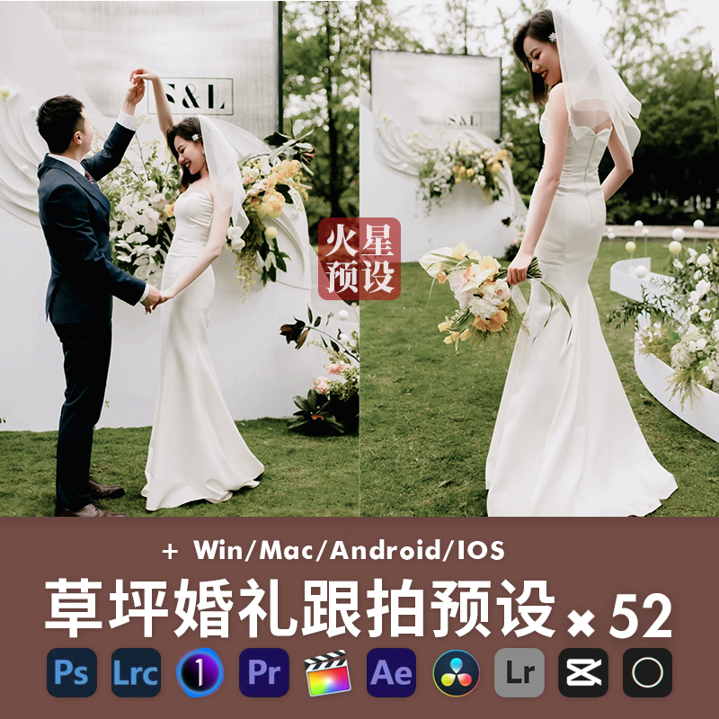 草坪婚礼跟拍LR预设暗森系人像调色PS/PR滤镜LUT飞思剪映像素蛋糕