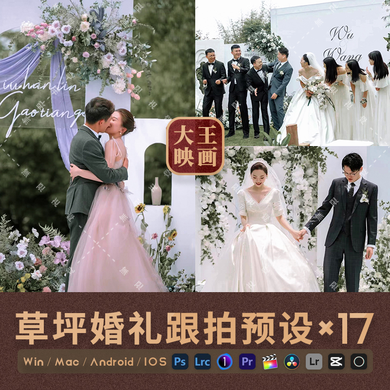 草坪婚礼跟拍LR预设森系小清新户外人像PS调色滤镜PR/FCPX飞思LU