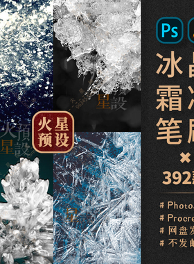 质感冰晶霜冻PS笔刷水晶结晶体Procreate笔触ABR/Brushset素材
