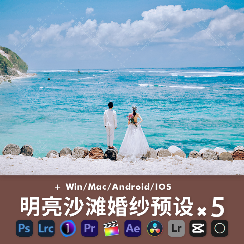 LR预设沙滩婚纱照调色PS强光滤镜韩式人像PR/FCPX飞思LUT像素蛋糕