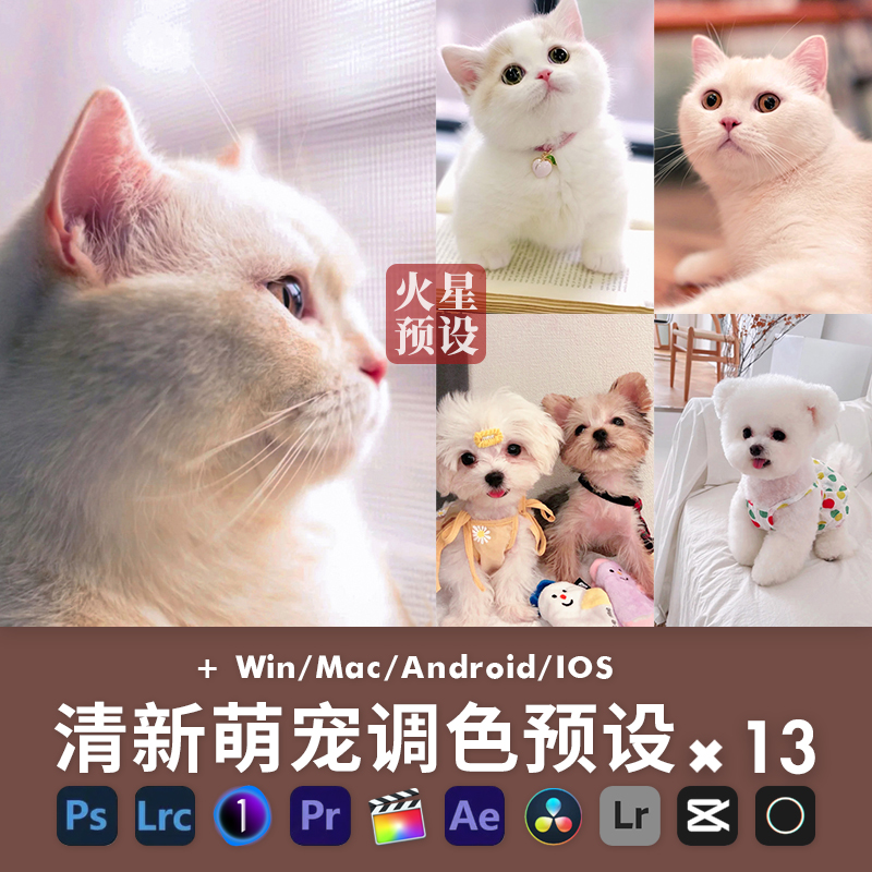 小清新宠物LR预设动物猫咪狗狗PS调色滤镜PR/FCPX飞思LUT像素蛋糕