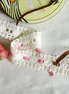 1D 特价  客供 本白色 可串丝带棉线水溶花边3公分宽 3.8元1米