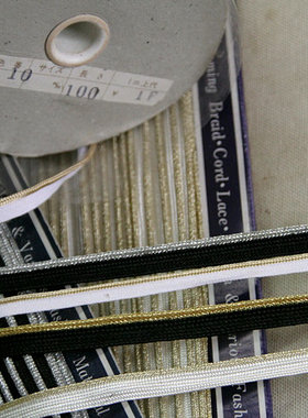 82D 特价 日本制 白色尼龙金线编织金色头镶嵌带0.9公分宽5元3米