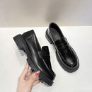 上班鞋 真皮英伦风小皮鞋 黑色复古乐福鞋 单鞋 百搭中跟职业 女厚底鞋