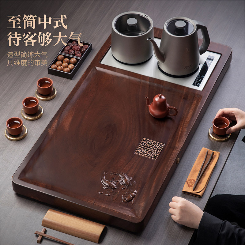 高端智能全自动烧水消毒实木茶盘家用办公室专用茶具胡桃木大茶台