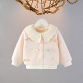 网红洋气甜美加厚女宝宝开衫 婴儿童装 上衣 新款 女童加绒外套秋冬款