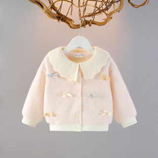 网红洋气甜美加厚女宝宝开衫 婴儿童装 上衣 新款 女童加绒外套秋冬款