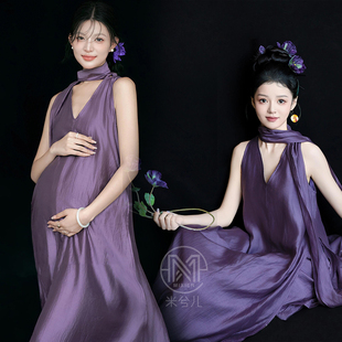 2900春夏新款 法式 气氛感新中式 孕照连衣裙出租赁 孕妇拍照孕姿服装