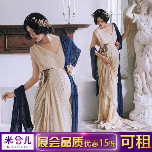 孕妇拍照服装新中式棉麻连衣裙