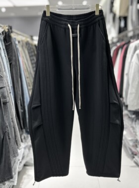 CYC潮牌秋季立体压褶水洗柔软弯刀裤美式潮宽松阔腿黑色卫裤9267