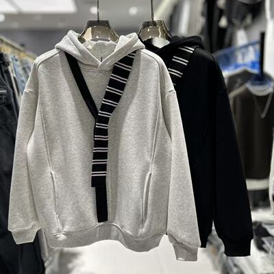 CYC潮牌穿搭领带领巾情侣款小众复古细围巾冬季加绒阔版卫衣1775