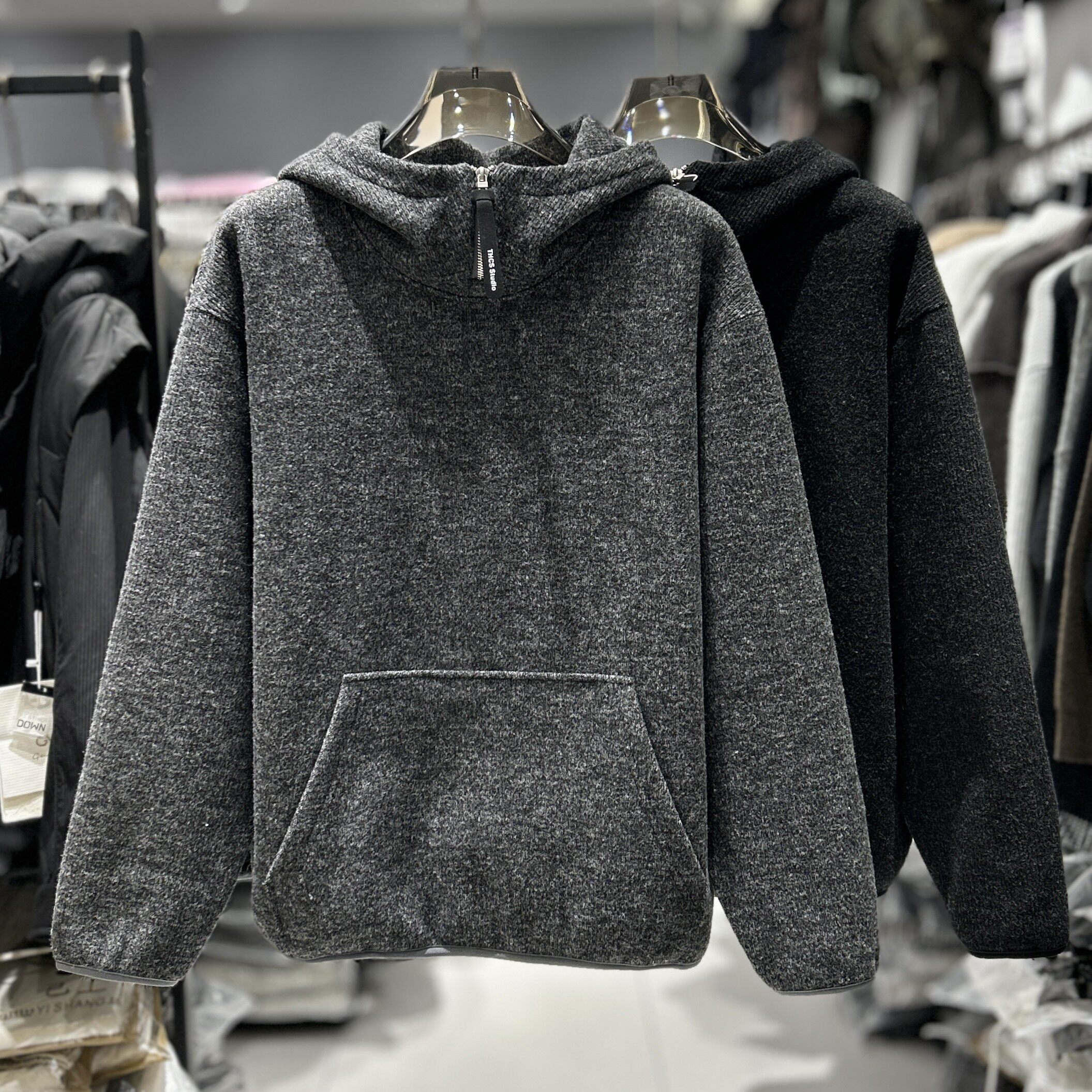 CYC潮牌毛绒感半拉链连帽卫衣男秋冬2025新款保暖帽衫外套潮2002