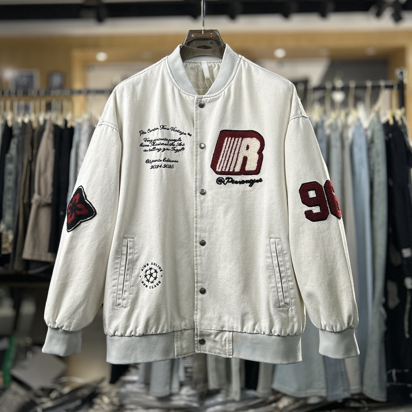 CYC潮牌男士棒球服美式街头嘻哈风阔版毛巾绣棒球服情侣夹克外套