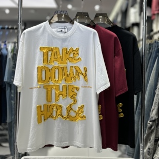 CYC潮牌纯棉短袖 街头字母贴布刺绣情侣款 宽松休闲短袖 T恤1312 美式