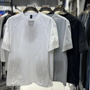 CYC潮牌工装 88185 解构缝线T恤纯棉宽松落肩铆钉简约字母印花短袖