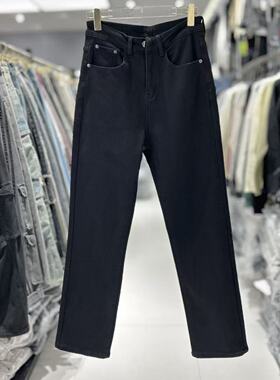 CYC潮牌耐磨水洗黑色直筒牛仔裤冬季美式复古街头风加绒牛仔裤826