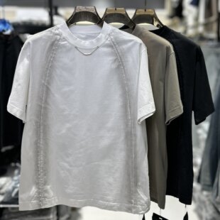 饰宽松纯棉半袖 CYC潮牌插肩袖 明线拼接短袖 T恤金属链装 8824 情侣款