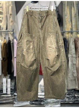 柜599重工水洗做旧弯刀裤潮牌男多口袋工装设计宽松休闲长裤8121