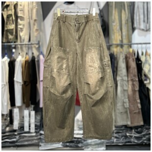8121 设计宽松休闲长裤 柜599重工水洗做旧弯刀裤 潮牌男多口袋工装