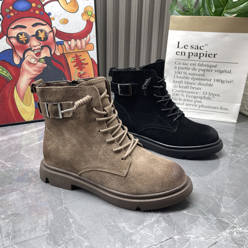 工厂断码处理2023秋冬季新款圆头加绒保暖时尚百搭户外英伦马丁靴