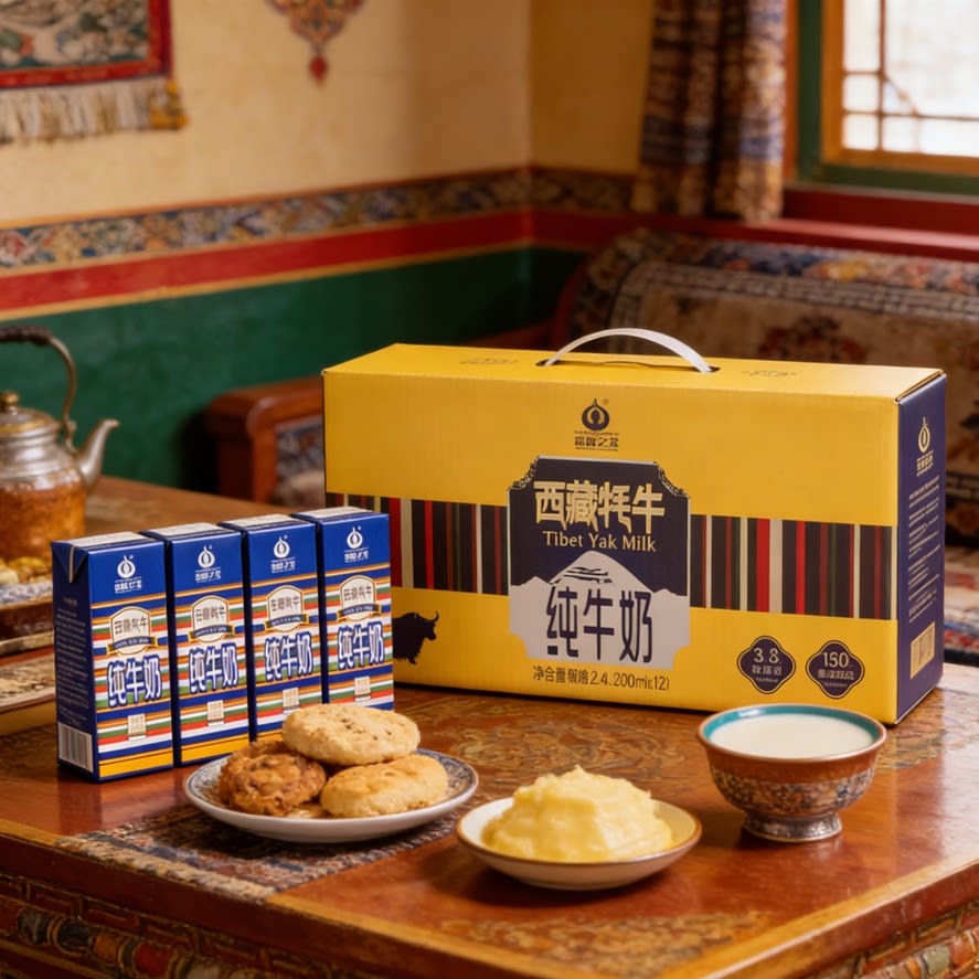 【2月日期新鲜】西藏高原之宝牦牛纯牛奶营养早餐高钙200ml*12盒